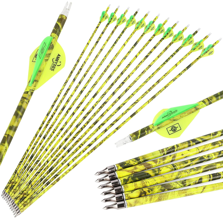 30" Mix Carbon Arrows Archery Hunting Arrows Spine 500 with Removable Tips Targeting Practice Arrows for Compound Recurve Bow
